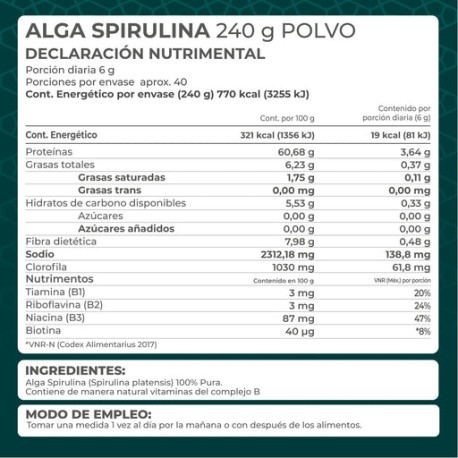 KIT 2 PIEZAS - Alga Spirulina bolsa 240g