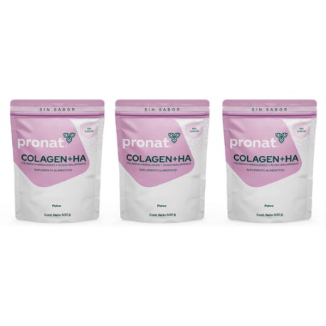Kit 3 piezas Colagen+HA (Colágeno + Ácido Hialurónico) natural 500 g polvo